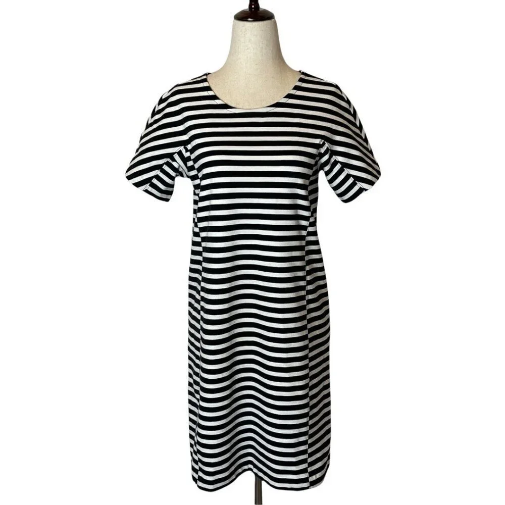 J. Crew‎ Black and White Striped Short Sleeve Crewneck Mini Dress Size XS